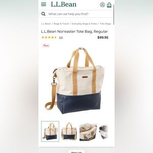 L.L. Bean Nor'easter Tote Bag - Tan and Navy